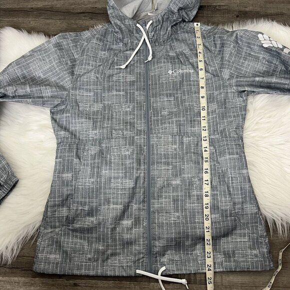 Columbia Womens XS Flash Forward Gray Printed Hooded Windbreaker Jacket Lightwei - Picture 6 of 7